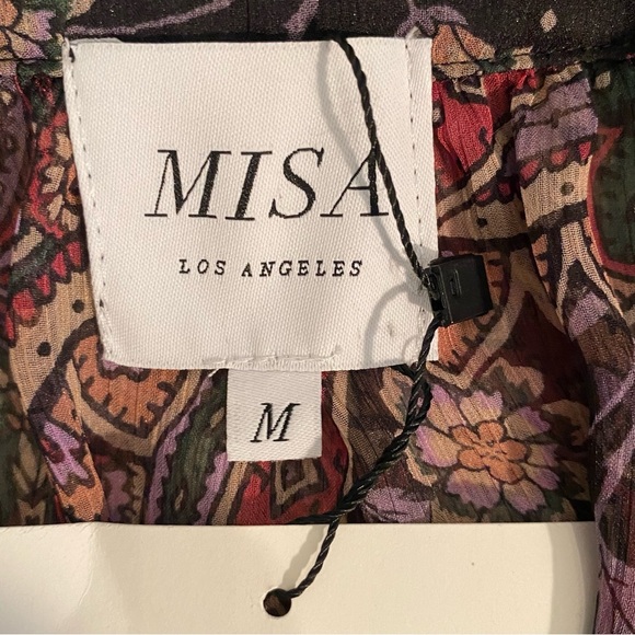 MISA L.os Angeles Black Paisley Sz M Dress Semi-Sheer 3/4 Flutter Sleeve Deep V - Picture 11 of 13